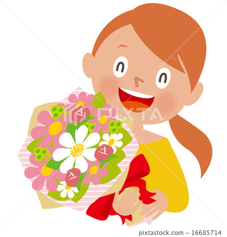 一個女人很高興與一束 16685714