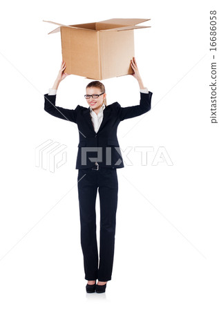 Woman businesswoman with boxes on white Woman businesswoman with boxes on white 16686058