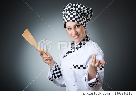 Pretty cook with kitchen utensils Pretty cook with kitchen utensils 16686113