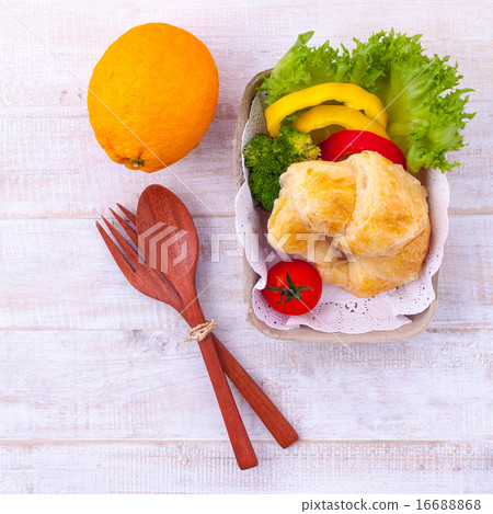 Clean food breakfast croissant and salad . Clean food breakfast croissant and salad . 16688868