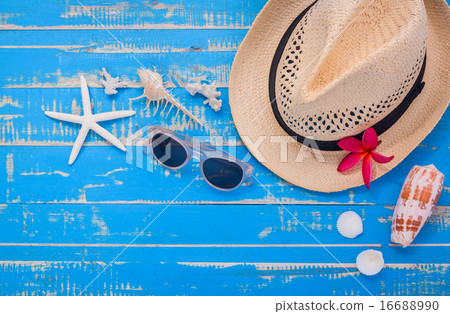 Summer setting up on wooden panel . 16688990