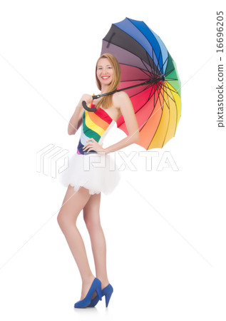 Woman with umbrella isolated on white 16696205