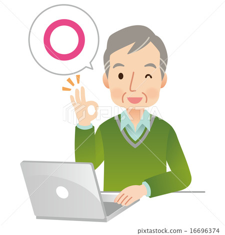 Older people male personal computer operation okayo sign 16696374