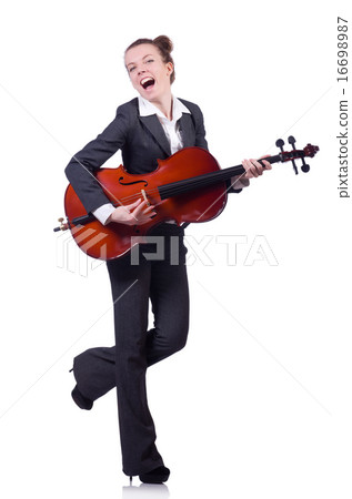 Businesswoman with violing isolated on white 16698987