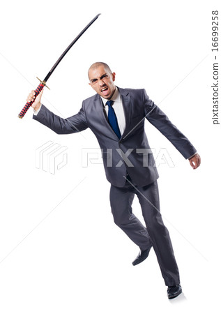 Businessman with sword isolated on white Businessman with sword isolated on white 16699258