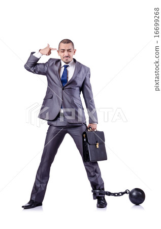 Businessman with shackles on white Businessman with shackles on white 16699268