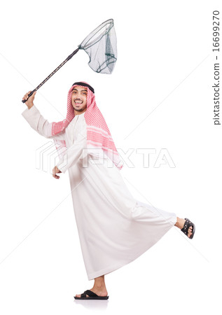 Arab businessman with catching net on white Arab businessman with catching net on white 16699270