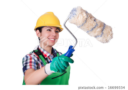 Woman painter isolated on white 16699334