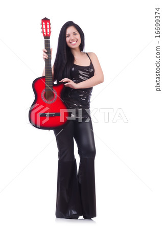 Woman with guitar isolated on the white 16699374