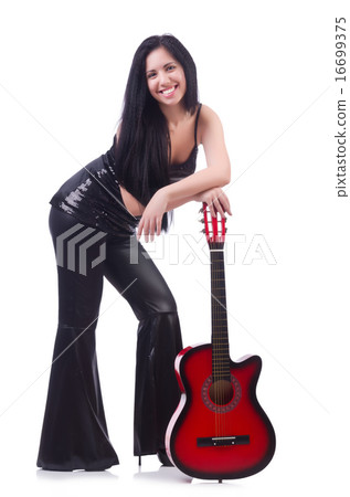 Woman with guitar isolated on the white Woman with guitar isolated on the white 16699375