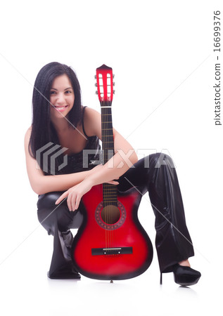 Woman with guitar isolated on the white 16699376