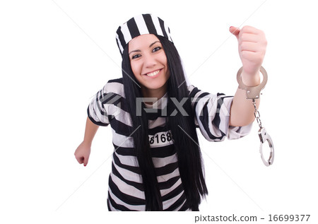 Prisoner in striped uniform on white Prisoner in striped uniform on white 16699377
