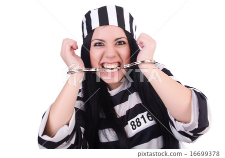 Prisoner in striped uniform on white Prisoner in striped uniform on white 16699378