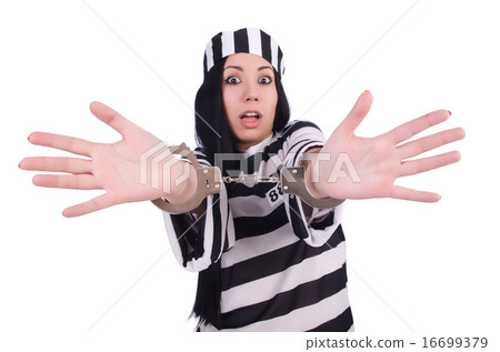 Prisoner in striped uniform on white Prisoner in striped uniform on white 16699379