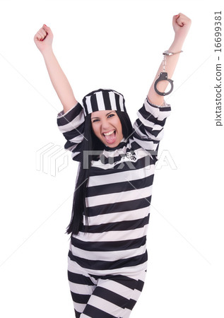 Prisoner in striped uniform on white Prisoner in striped uniform on white 16699381