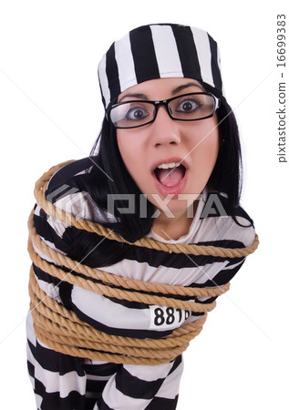 Prisoner in striped uniform on white Prisoner in striped uniform on white 16699383