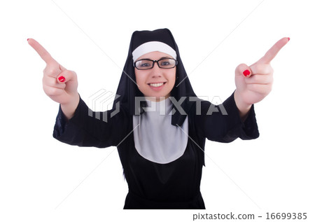 Funny nun isolated on the white Funny nun isolated on the white 16699385
