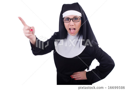 Funny nun isolated on the white Funny nun isolated on the white 16699386