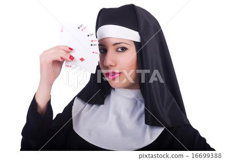 Nun playing cards on white 16699388