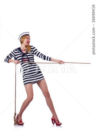 Woman sailor in tug of war concept Woman sailor in tug of war concept 16699416