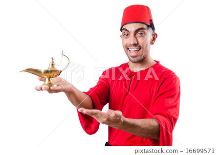 Turkish man with lamp on white 16699571