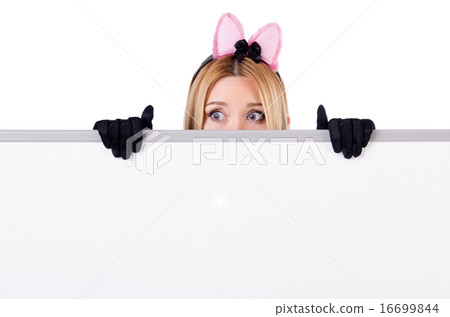 Woman with blank board isolated on white Woman with blank board isolated on white 16699844