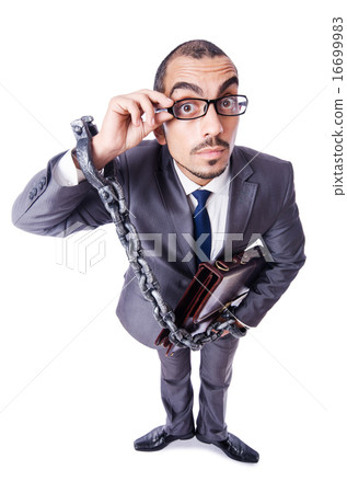 Businessman with handcuffs on white Businessman with handcuffs on white 16699983