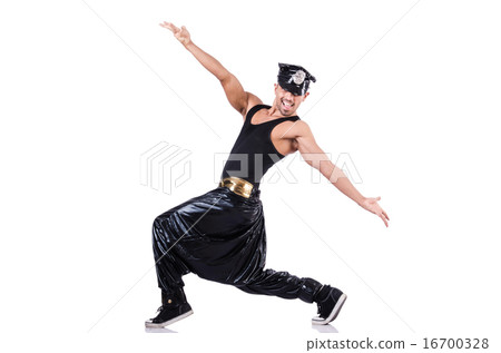 Rap dancer in wide pants on white 16700328