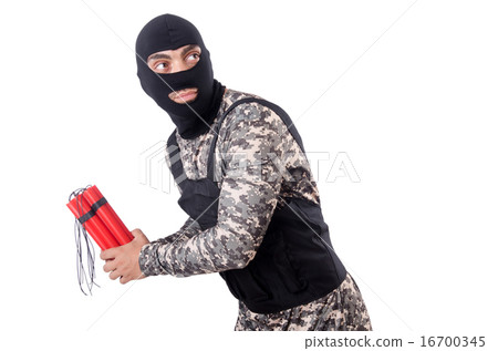 Soldier with dynamite isolated on white 16700345
