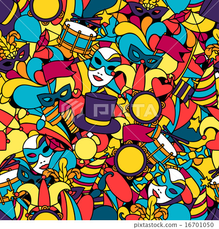 Carnival show seamless pattern with doodle icons and objects Carnival show seamless pattern with doodle icons and objects 16701050