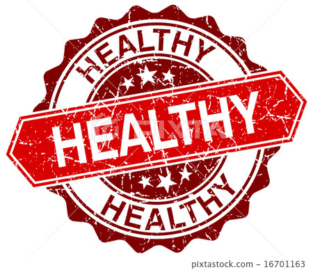 healthy red round grunge stamp on white - Stock Illustration [16701163 ...