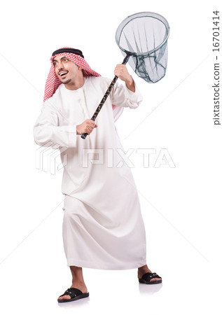 Arab businessman with catching net on white Arab businessman with catching net on white 16701414
