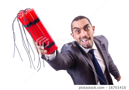 Businessman with dynamite isolated on white Businessman with dynamite isolated on white 16701418