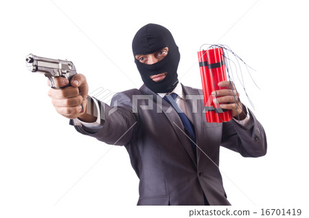 Terrorist with dynamite isolated on white Terrorist with dynamite isolated on white 16701419