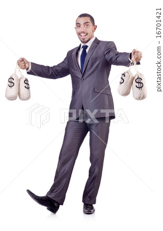Man with sacks of money on white 16701421
