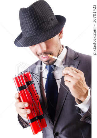 Businessman with dynamite isolated on white 16701422