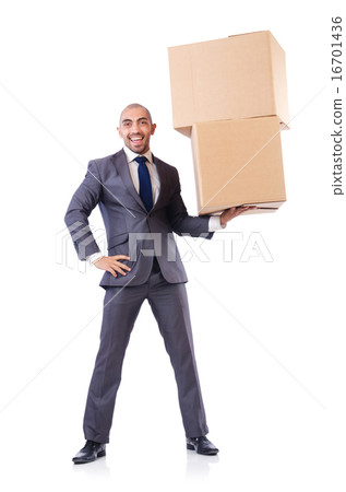 Businessman with box isolated on the white 16701436