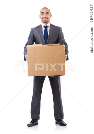 Businessman with box isolated on the white Businessman with box isolated on the white 16701437
