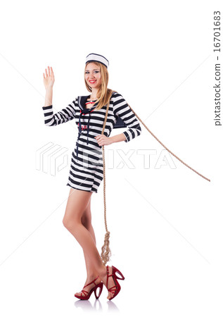 Woman sailor in tug of war concept Woman sailor in tug of war concept 16701683