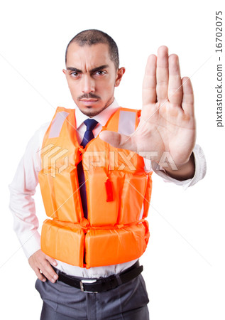 Man in life jacket isolated on white 16702075