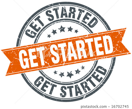 get started round orange vintage isolated stamp get started round orange vintage isolated stamp 16702745