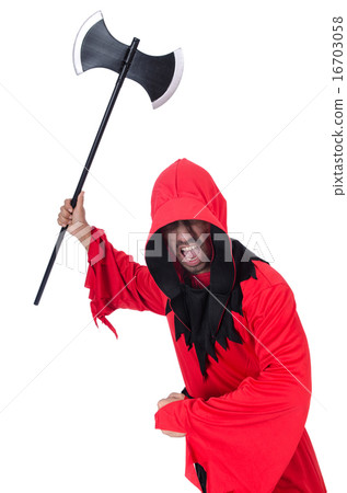 Executioner in red costume with axe on white Executioner in red costume with axe on white 16703058