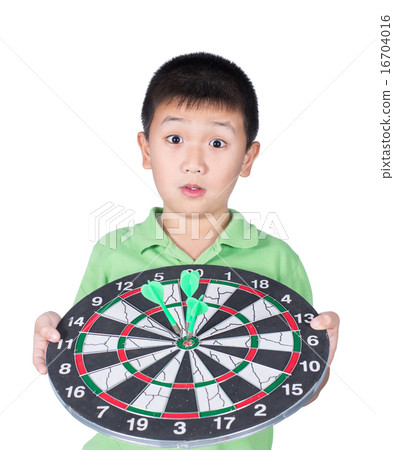 Cute boy with dart isolated on white background 16704016