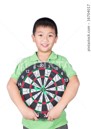 Cute boy with dart isolated on white background 16704017