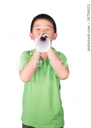 boy with a fake megaphone made with white paper boy with a fake megaphone made with white paper 16704022