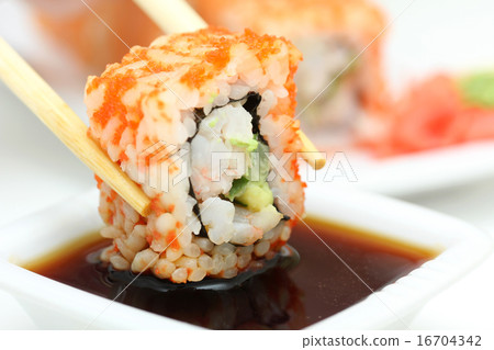 Sushi roll on white plate 16704342