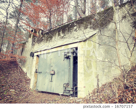 Retro filtered picture of a bunker in forest. Retro filtered picture of a bunker in forest. 16707157