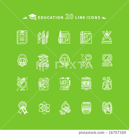 Set of White Education Icons on Green Background Set of White Education Icons on Green Background 16707389