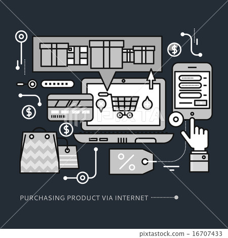 Purchasing, Delivery Product via Internet on Black 16707433
