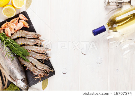 Fresh raw sea food with spices and white wine Fresh raw sea food with spices and white wine 16707574